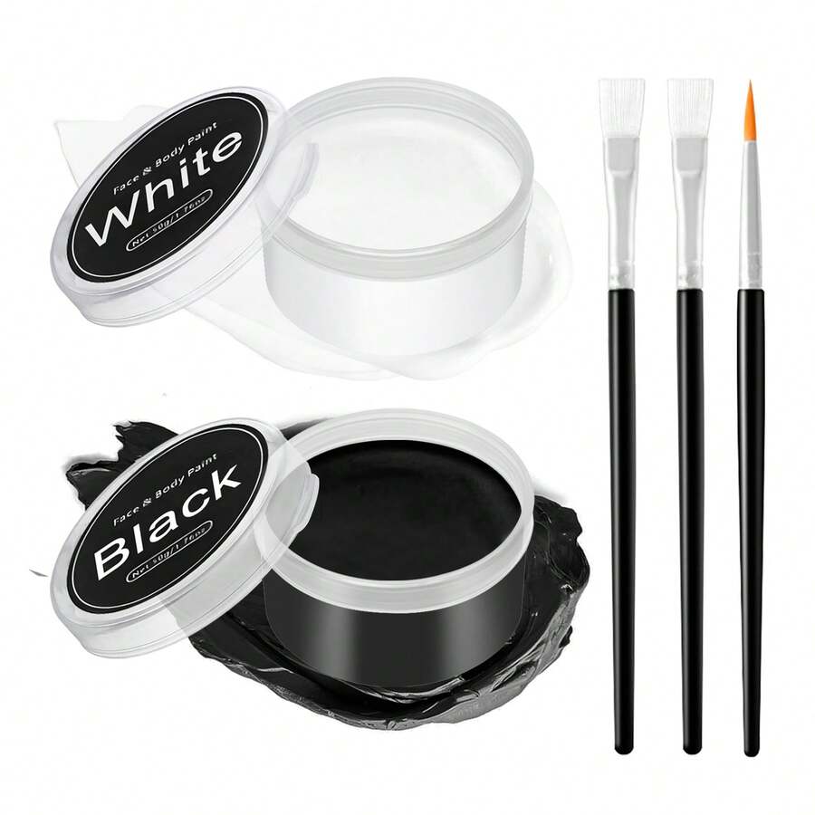 QIUFSSE Black And White Face Body Paint With Brushes Halloween Face Paint Makeup Kit Oil Based Face Painting Kit ForHalloween SFX Makeup Cosplay Skull Clown Art Theater - Sơn mặt hộp mềm đen trắng - Xem 1
