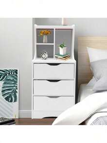 Tall White Nightstand W/ 3 Drawers Side Stand Cabinet Night Stand Bedside Tables Room Decor Home Decor Fall Decor Bedroom Decor - trắng - Xem 1