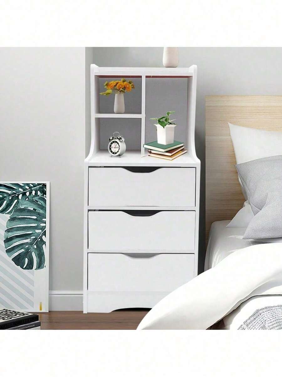 Tall White Nightstand W/ 3 Drawers Side Stand Cabinet Night Stand Bedside Tables Room Decor Home Decor Fall Decor Bedroom Decor - trắng - Xem 1