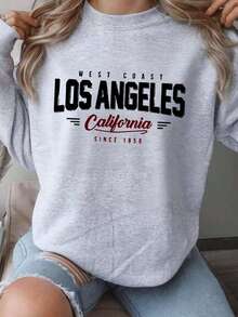 1pc Girls Casual Printed Pullover Crew Neck Sweatshirt, Autumn/Winter Student Young Clothing Long Sleeve Top - The Ultimate Crew Neck Sweatshirt Series For Every Young Trendsetter - Grey - View 1