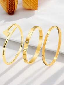 1pc/3pcs Stainless Steel Tarnish-Proof Luxury Zirconia Micro Diamond Bangle Bracelet, Unisex Design, Suitable For Mother's Day, Valentine's Day, Dates