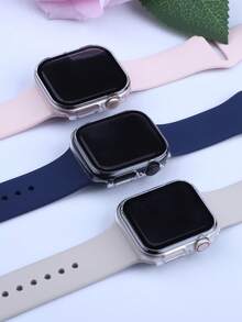 3件組適用於Apple Watch 40mm 41mm 42mm 44mm 45mm 46mm 硬PC鋼化玻璃二合一保護殼，防摔防刮全邊緣保護蓋，適合 Ultra SE Series 11 10 9 8 7 6 5 4，中性觸控靈敏智慧手錶保護殼，3色組 - 透明+透明+透明 - 查看 9