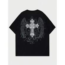T-Shirt Cross Wings Street Skate Unisex Male Female 100% Cotton Top Premium Streetwear New Release Immediate Shipping Various Colors!! Plus Size - 黑色 - 查看 1