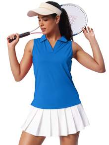 Women's Sleeveless Golf Shirts UPF 50+ Quickly Dry Tennis Polo Lightweight Sports Athletic Tank Tops - Hồ Xanh - Xem 3