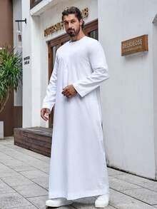 Muslim Men's Casual Solid Color Traditional Arabic Long Robe