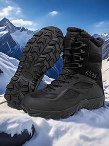 男鞋 男士户外露营靴 轻便户外男士摩托车靴 保暖毛绒毛皮冬靴 高品质品牌靴子 工作安全鞋 男士户外狩猎鞋 踝靴 - 黑色 - 查看 2