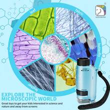 60x-120x Microscopio portátil para niños con zoom, microscopio de mano mini STEM y juguete científico, microscopio de bolsillo LED, microscopio de pequeño científico, regalo para niños y niñas de 6+ años, blanco y azul - Multicolor - Ver 10