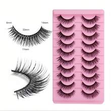10 Pairs Of 6-14mm False Eyelashes! Curly And Thick Super Adhesive -3D, Reusable, Soft, Lightweight, Artificial Mink Eyelash, Suitable For Date/Travel/Photography, Amplify Your Eyes To Show Vitality, Exquisite Eye Makeup, No Style Selection - 濃密款 - 查看 5
