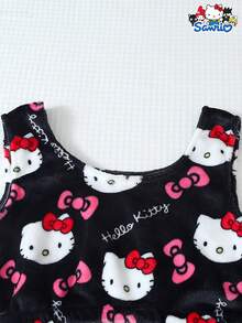 SANRIO Women's Hello Kitty Plush Pajama Set, Autumn/Winter Camisole Top And Bow Shorts, Soft Comfortable Casual Sleepwear Homewear Set - 黑色 - 查看 4