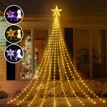 1pc Christmas Waterfall Fairy String Lights With Topper Star, Christmas Tree Decorations For Home 2025 New Year 2026