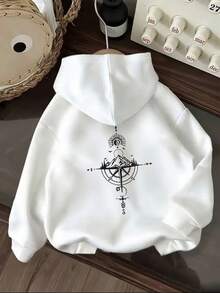 Tween Boy Graphic Print Thermal Lined Sweatshirt, Warm & Comfortable For Autumn/Winter - White - View 6