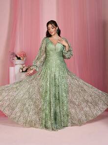 Mgiacy,New Arrival,V-Neck, Print, Lace, Short Sleeve, Tie, Big Swing, Evening Dress,FOR,Prom Wedding,Party Dress,Wedding Guest Dress, Evening Dress