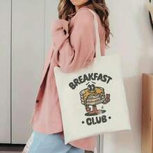 Breakfast Club Tote Bag - Open Top Canvas-Like Grocery Bag With Pancake Print, Commuting, Shopping, Lunch Runs - Durable Everyday Carryall Breakfast Lovers & Brunch Outings, Playful Graphic Design, Vibrant Design Craftsmanship, Fun Pattern, Reinforced Handles, Casual Shoppers - trắng - Xem 8