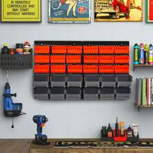 30-Bin Wall-Mounted Storage Rack Organizer With Pegboard For Garages And Workshops – Efficient Tool And Supply Management In Red
