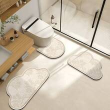 1/3件套浴室防滑吸水垫，花卉图案硅藻土垫，浴室套装，U型马桶垫和洗手池脚垫，2.5毫米厚，浴室厨房装饰，圣诞装饰，厨房地毯 - 米色 - 查看 6