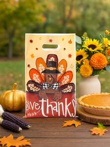 50pcs Thanksgiving Gift Bags Handbag, Autumn Harvest Turkey Plastic Bags, Gift Packaging Bags, Happy Thanksgiving Decorations, Thanksgiving Party Supplies, Harvest Festival Party Gift Wrapping Supplies, Thanksgiving Family Gathering Gift Decorations, Fall Outdoor Decorations, Kitchen Packaging Supplies, Fall Party Small Gift Bags, Party Favors