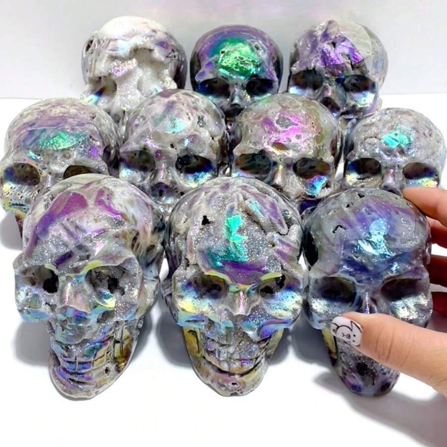 1pc Sphalerite Dragon Head Carving/Skull/Square - Handcrafted Iridescent Multicolor Ornament, Unique Birthday Gift For Women, Home & Office Desk Decor, Collectible Art, Dragon Decor, Office Decoration, Mythical Decor, Iridescent Finish, Intricate Detailing, Fantasy Decor, Highquality Ornament, Fantasy Sculpture, Fantasy Lovers-Christmas And Halloween Gifts - 彩色 - 查看 1