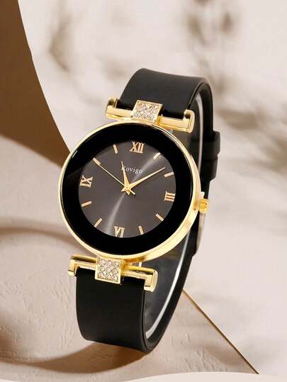 1pc Vintage Women's Quartz Watch, Classic Numeric Dial, Elegant Soft Rubber Strap, Best Gift For Family And Friends, Suitable For Daily Wear