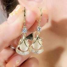 1 Pair Of Moissanite Luxury Cat's Eye Geometric Earrings Water Drop Earrings Earrings Buckle Earrings - Suitable For Everyday Wear And Gifting - 耳環 - 查看 5