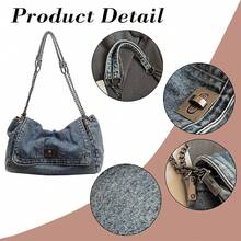 Denim Shoulder Bag For Women Jean Tote Bag Adjustable Chain Strap Crossbody Bags Y2k  Hobo Purse Handbag - Xanh nhạt - Xem 4