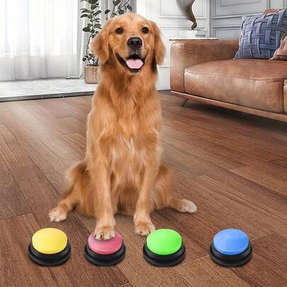 4pcs New Pet Communication Buttons, Dog Talking Interactive Training Voice Recorder Squeeze Box, Christmas Gift