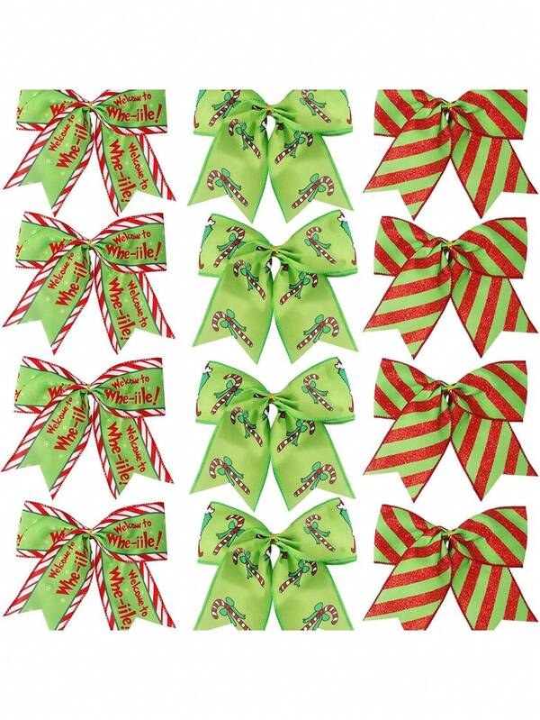 4/12pcs Vintage Christmas Ribbon Bows -Hanging Decorations For Tree, Gifts & Party - Perfect For Holiday Celebrations, Scene Decor, Festivals Decor, Room Decor, Home Decor, Offices Decor, Theme Party Decor, Christmas Decor Christmas Decorations Winter