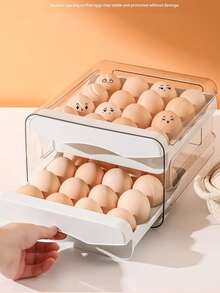 1pc Sliding Egg Storage Box, Refrigerator Side Door Egg Holder For Kitchen, Egg Rolling Rack, Holds 30 Eggs, Convenient And Space-Saving, Simple And Practical, Essential Egg Storage Container For Home - Transparent Double Layer 32 Grids - View 1