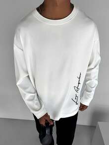 Men's Casual Versatile Floral Font Letter Slogan Print All-Match Long Sleeve T-Shirt, Spring/Autumn