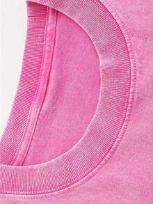 Star Pattern And "" Letter Print Men'S Summer Loose Fit Short Sleeved Washed Vintage 230g Pure Cotton Comfortable Breathable Casual Street Round Neck T-Shirt - Màu Hoa hồng đỏ - Xem 3