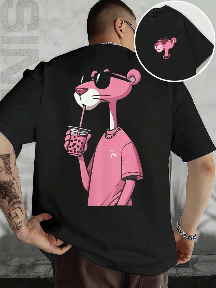 Boba  T-Shirt, Men's Double-Sided Print T-Shirt, Fashion Casual Crew Neck, 220gsm Cotton (1 Piece) - Preto - Ver 1