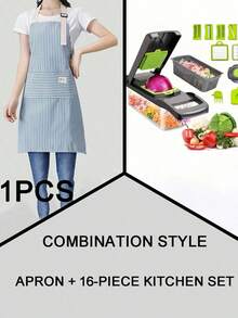 1 Delantal de lino universal anti-manchas para restaurante, cafetería, camarero y uso doméstico en la cocina - Suministros de limpieza para cocina doméstica y comercial, con estilo y práctica. Exquisito diseño a rayas que resalta la calidad de vida. Correa ajustable en el hombro para adaptarse a diferentes necesidades corporales. Ya sea un cocinero en casa o un chef profesional, puede hacerte lucir elegante