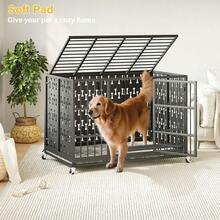 42 Inch Large Dog Crate With Soft Pad Indestructible Heavy Duty Steel Dog Crate Modern Bone-Shaped Pattern Big Removable Dog Cage With Lockable Wheels Indoor/Outdoor For Large Dog - BLACK(42.52"L x 29.92"W x 34.46"H) - 查看 2