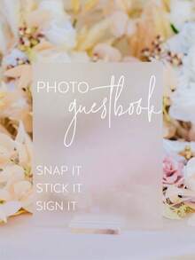 1 件照片留言簿 Snap It Stick It Sign It 透明玻璃外观亚克力婚礼标志、照片亭站留言簿 Lucite 桌标、迎婴派对装饰、婚礼装饰、生日派对、毕业典礼、订婚、公司活动、追悼会、葬礼、盛大开幕、新娘送礼会