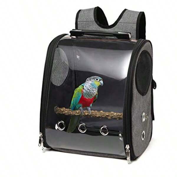 Bird Parrot Backpack Carrier Travel Bag With Perch Stand For Parakeets Cockatiels Conures Finches Lovebirds Small Medium Birds Cage Outside Airlines Airplane Plane Approved Car Lightweight Transparent