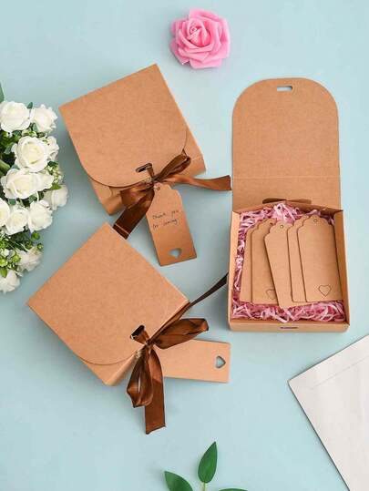 10/20 件礼盒套装 4.5 * 4.5 * 2 英寸（约 11.5x11.5 X 5 厘米）卡其色带盖礼盒，爱心标签，适合婚礼、新娘送礼会、圣诞节填充生日礼物、包装派对礼物、圣诞派对礼盒、礼品盒