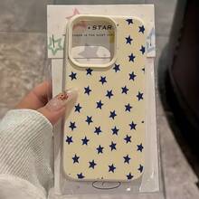 Capa Para Smartphone Com Textura Branco E Padrão De Estrela Azul, Pentágono, Adequada Para Iphone 16 Pro Max, 15/14 Plus, 13, 12, 11 E Séries - Multicolorido - Ver 2