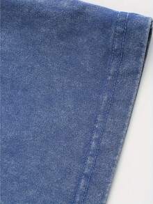 Star Pattern And "" Letter Print Men'S Summer Loose Fit Short Sleeved Washed Vintage 230g Pure Cotton Comfortable Breathable Casual Street Round Neck T-Shirt - 寶藍色 - 查看 7