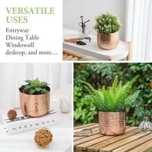 6 Inch Copper Tone Metal Plant Pot With Hammered Design, Decorative Small Succulent Planter - Handcrafted In India - Copper - View 3