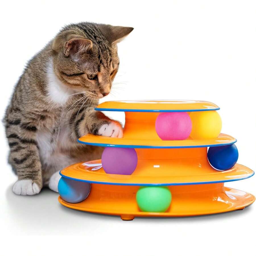 Catstages Tower Of Tracks – 3-Level Interactive Toy With 6 Spinning Balls, Non-Slip Base, Indoor Cats, Orange - 1 - View 1
