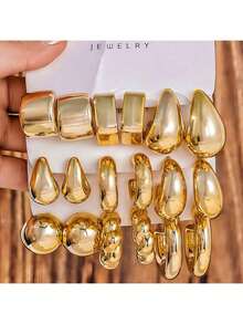 3 Pairs/9 Pairs New ABS Resin & CCB Exaggerated C-Shaped Water Drop Personalized Fashion Earring Set
