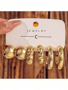 3 Pairs/9 Pairs New ABS Resin & CCB Exaggerated C-Shaped Water Drop Personalized Fashion Earring Set
