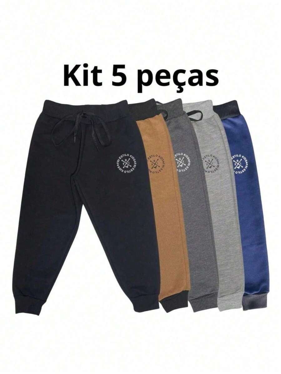 Kit 5 Children's Sweatpants Start Boy's Girl's Unisex 2 To 12 Assorted Colors Promotion - Nhiều màu - Xem 1