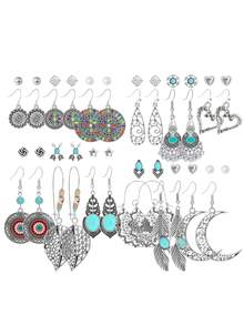 TopHanqi Bộ 54/24/6 khuyên tai tông bạc Bohemian cổ điển dành cho nữ, khuyên tai dạng đinh tán rỗng hình học bằng hợp kim kẽm, đa năng để đeo hàng ngày, dự tiệc, đi làm, mọi mùa - Màu Bạc Cổ - Xem 4