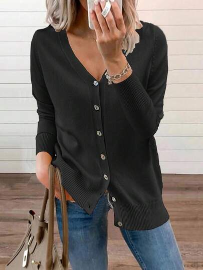 Novo cardigan de malha transfronteiriço europeu e americano para outono/inverno feminino, pulôver de caimento solto, suéter de lã com decote em V