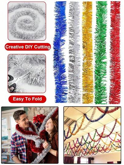 1/5/6 件闪亮金属箔扭花花环、流苏装饰、圣诞派对装饰、长款闪亮悬挂装饰，适用于派对、圣诞节、婚礼、生日、树墙、栏杆