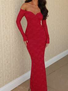 1pc Solid Color Elegant Knit Fabric Dress, Formal Occasion, All Season