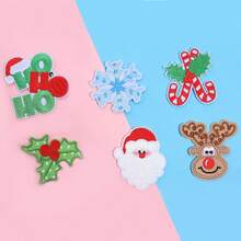 2/6pcs Santa Claus & Reindeer Fabric Patches, Non-Woven Christmas Series Candy Cane, Letter, Leaf Fabric Patches, DIY Clothing, Shoes, Hats Decoration