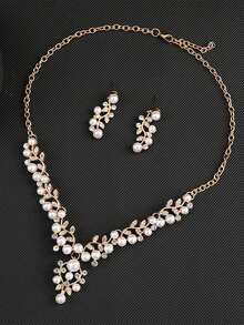 3pcs Women Diamond & Pearl Jewelry Set: Necklace And Earrings - Nhiều màu - Xem 2