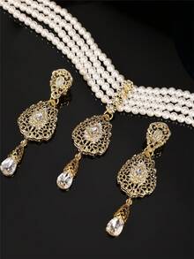 1 套手工制作的摩洛哥风格项链和耳环首饰套装，金属吊坠装饰，适合阿尔及利亚女性婚礼派对节日穿着 - 彩色 - 查看 2