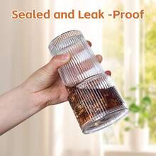 Two 20oz Glass Beverage Cups, Glass Cups With Straws And LIDS, Covered Iced Coffee Cups, Beverage Glass Cups, Office, Home And Striped Glass Cups, Glass Coffee Cups, Iced Coffee Cups, Beverage Cups - 2 bộ - Xem 3